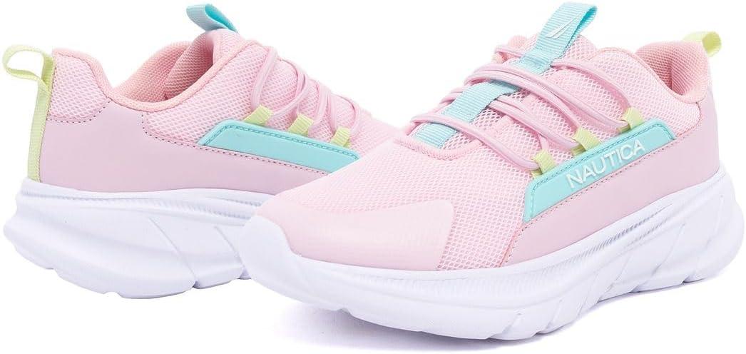 imageNautica Kids Boys and Girls Athletic SlipOn Sneakers Lightweight Bungee Running Shoes for Toddler Little Kid and Big KidPink Blue Lime