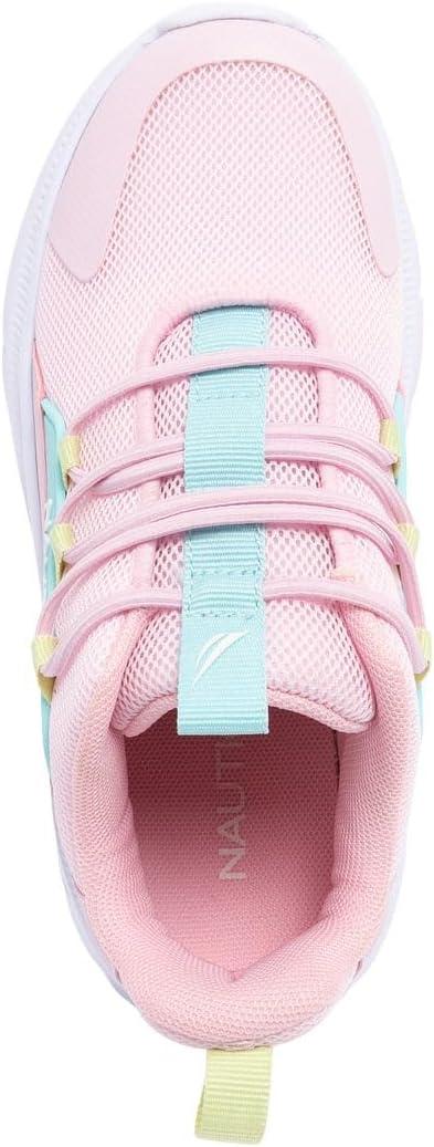 imageNautica Kids Boys and Girls Athletic SlipOn Sneakers Lightweight Bungee Running Shoes for Toddler Little Kid and Big KidPink Blue Lime