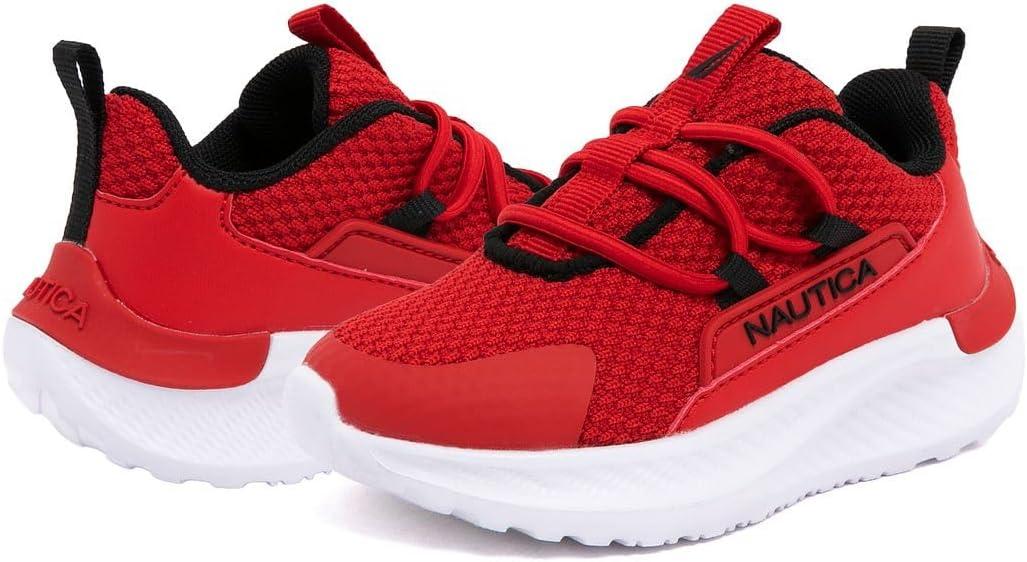 imageNautica Kids Boys and Girls Athletic SlipOn Sneakers Lightweight Bungee Running Shoes for Toddler Little Kid and Big KidRed Black