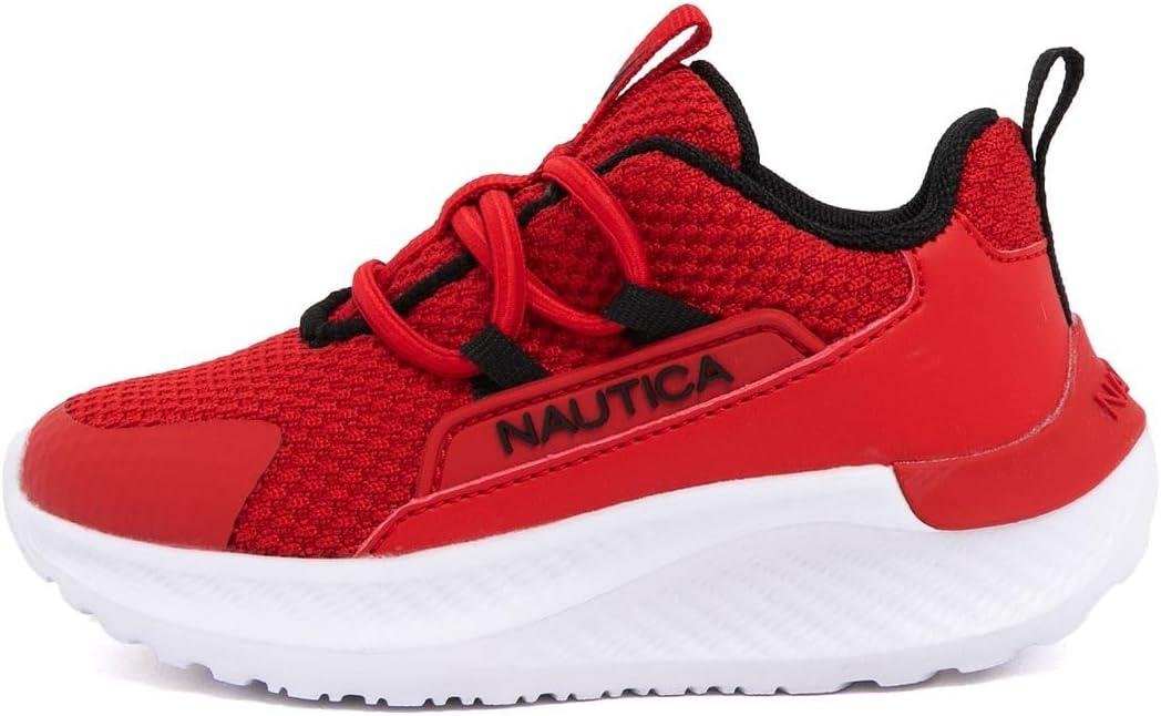 imageNautica Kids Boys and Girls Athletic SlipOn Sneakers Lightweight Bungee Running Shoes for Toddler Little Kid and Big KidRed Black
