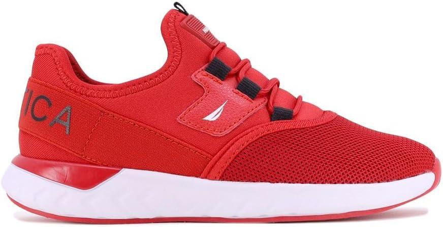 imageNautica Kids Boys and Girls Athletic SlipOn Sneakers Lightweight Bungee Running Shoes for Toddler Little Kid and Big KidRed Black Popsteam Rock