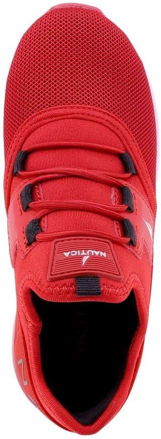 imageNautica Kids Boys and Girls Athletic SlipOn Sneakers Lightweight Bungee Running Shoes for Toddler Little Kid and Big KidRed Black Popsteam Rock