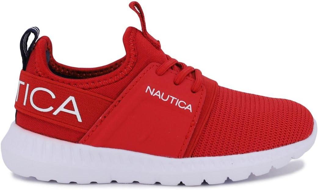 imageNautica Kids Boys and Girls Athletic SlipOn Sneakers Lightweight Bungee Running Shoes for Toddler Little Kid and Big KidRed Tonal
