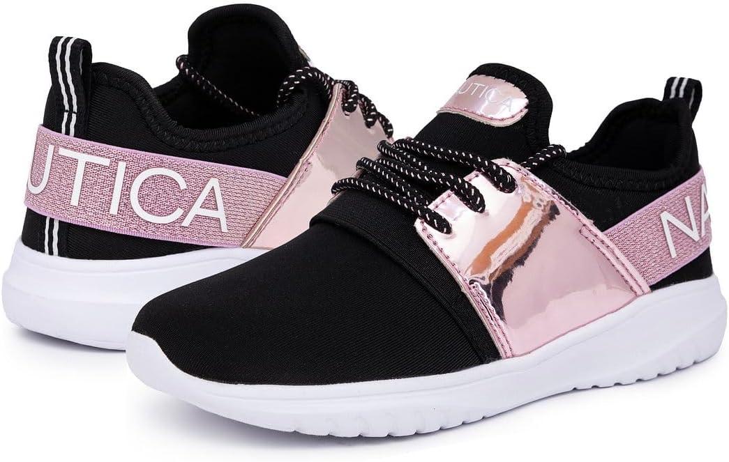 imageNautica Kids Girls Metallic Fashion Sneaker LaceUp Athletic Running Shoe I kappil I Big Kid Little Kid ToddlerPink Metallic Black