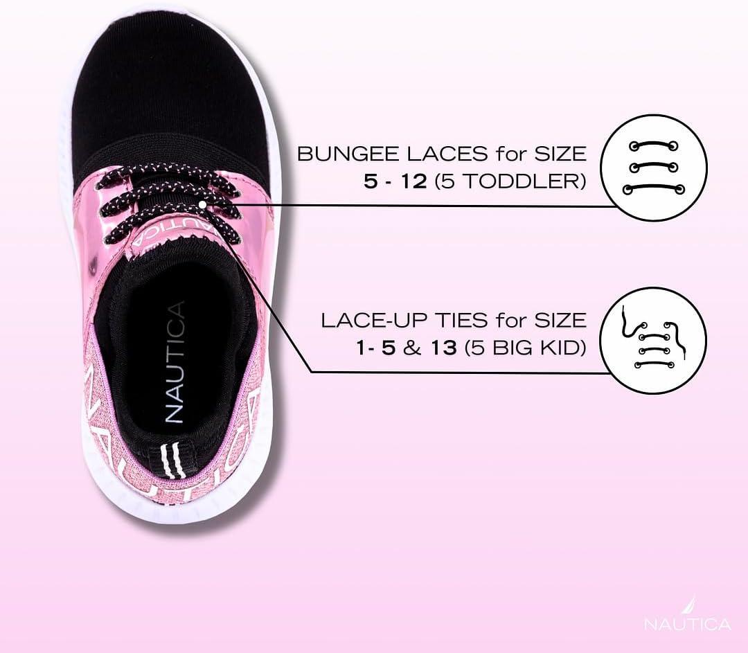 imageNautica Kids Girls Metallic Fashion Sneaker LaceUp Athletic Running Shoe I kappil I Big Kid Little Kid ToddlerPink Metallic Black