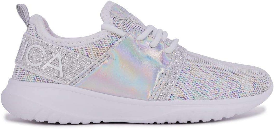 imageNautica Kids Girls Metallic Fashion Sneaker LaceUp Athletic Running Shoe I kappil I Big Kid Little Kid ToddlerWhite Silver Multi
