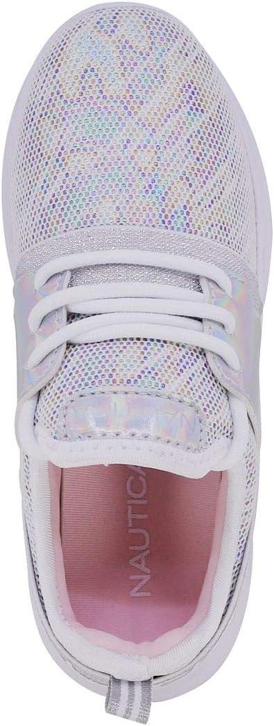 imageNautica Kids Girls Metallic Fashion Sneaker LaceUp Athletic Running Shoe I kappil I Big Kid Little Kid ToddlerWhite Silver Multi