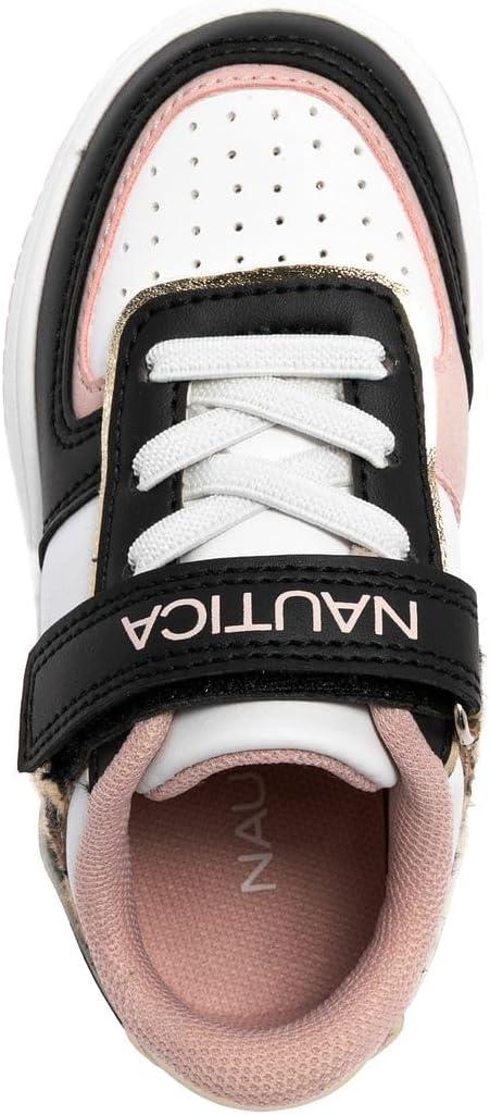 imageNautica Kids Girls Sneakers with Adjustable Strap and Bungee Straps Comfortable Casual Shoes ToddlerLittle KidBlack Pink Leopard