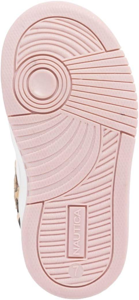 imageNautica Kids Girls Sneakers with Adjustable Strap and Bungee Straps Comfortable Casual Shoes ToddlerLittle KidBlack Pink Leopard