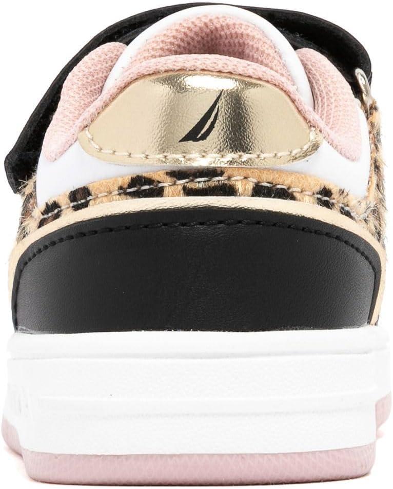 imageNautica Kids Girls Sneakers with Adjustable Strap and Bungee Straps Comfortable Casual Shoes ToddlerLittle KidBlack Pink Leopard