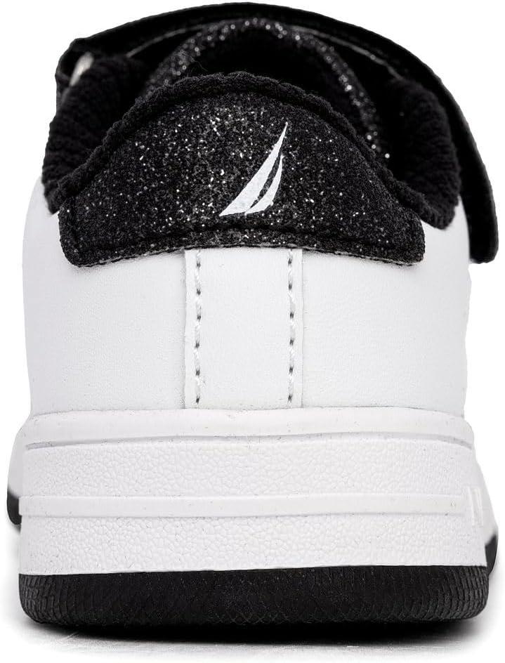 imageNautica Kids Girls Sneakers with Adjustable Strap and Bungee Straps Comfortable Casual Shoes ToddlerLittle KidBlack White Glitter