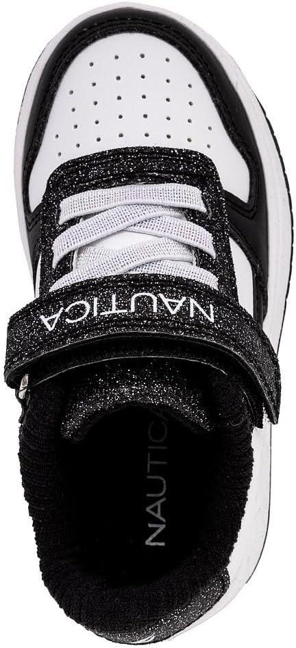 imageNautica Kids Girls Sneakers with Adjustable Strap and Bungee Straps Comfortable Casual Shoes ToddlerLittle KidBlack White Glitter