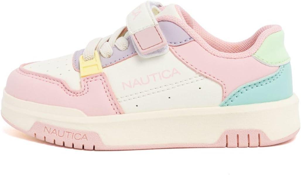 imageNautica Kids Girls Sneakers with Adjustable Strap and Bungee Straps Comfortable Casual Shoes ToddlerLittle KidBone Pastel Gavie