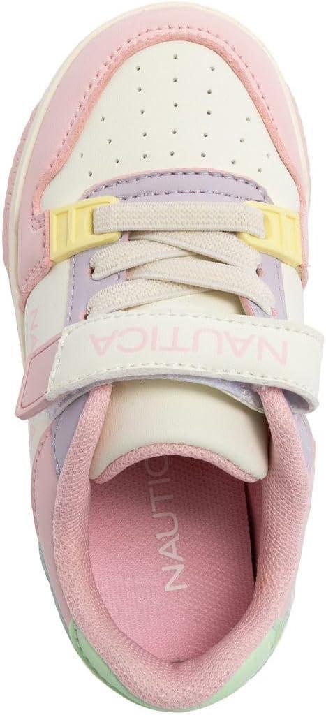 imageNautica Kids Girls Sneakers with Adjustable Strap and Bungee Straps Comfortable Casual Shoes ToddlerLittle KidBone Pastel Gavie