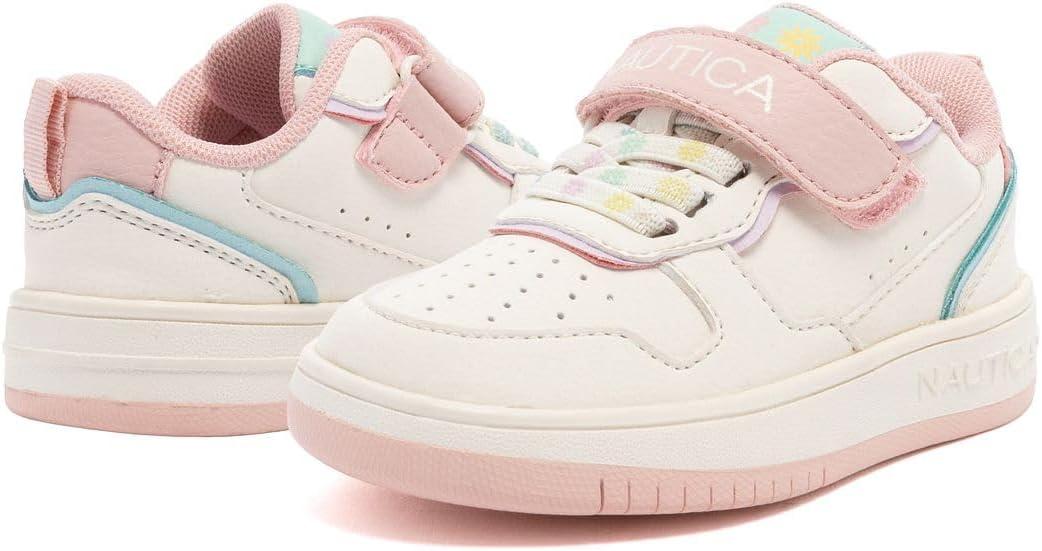 imageNautica Kids Girls Sneakers with Adjustable Strap and Bungee Straps Comfortable Casual Shoes ToddlerLittle KidBone Pastelsaisy