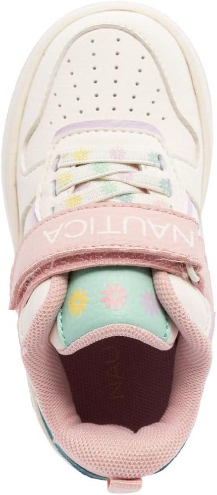 imageNautica Kids Girls Sneakers with Adjustable Strap and Bungee Straps Comfortable Casual Shoes ToddlerLittle KidBone Pastelsaisy