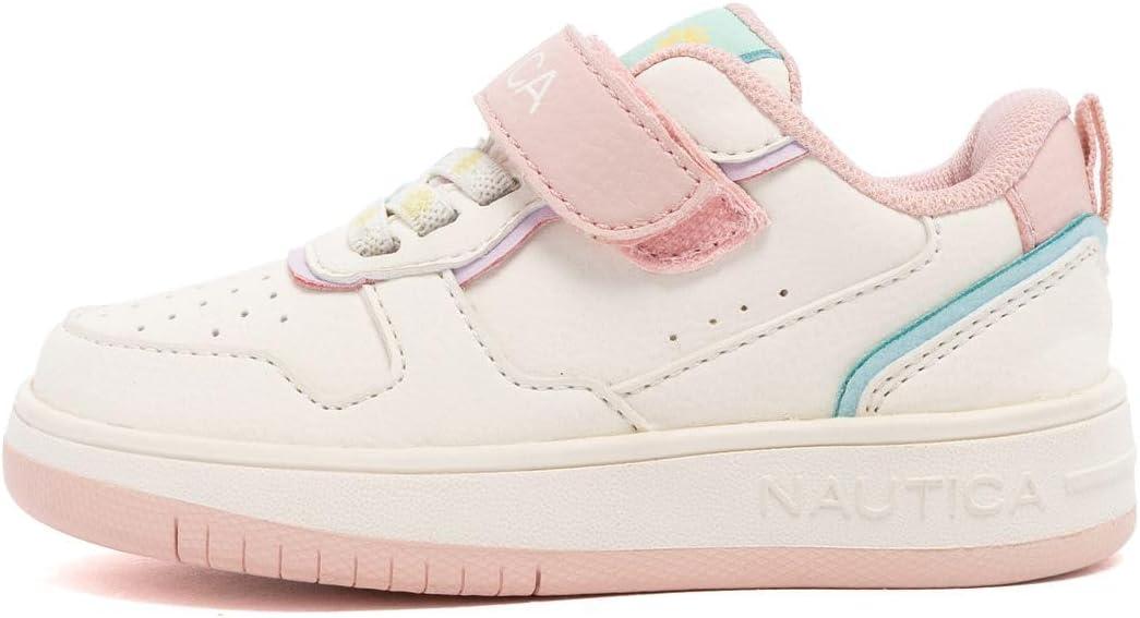 imageNautica Kids Girls Sneakers with Adjustable Strap and Bungee Straps Comfortable Casual Shoes ToddlerLittle KidBone Pastelsaisy