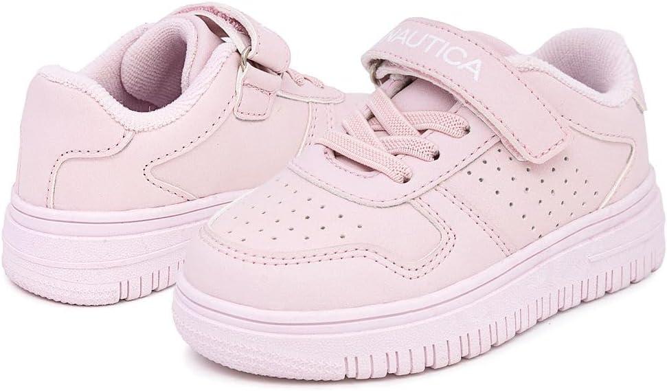imageNautica Kids Girls Sneakers with Adjustable Strap and Bungee Straps Comfortable Casual Shoes ToddlerLittle KidLight Blush Ivan