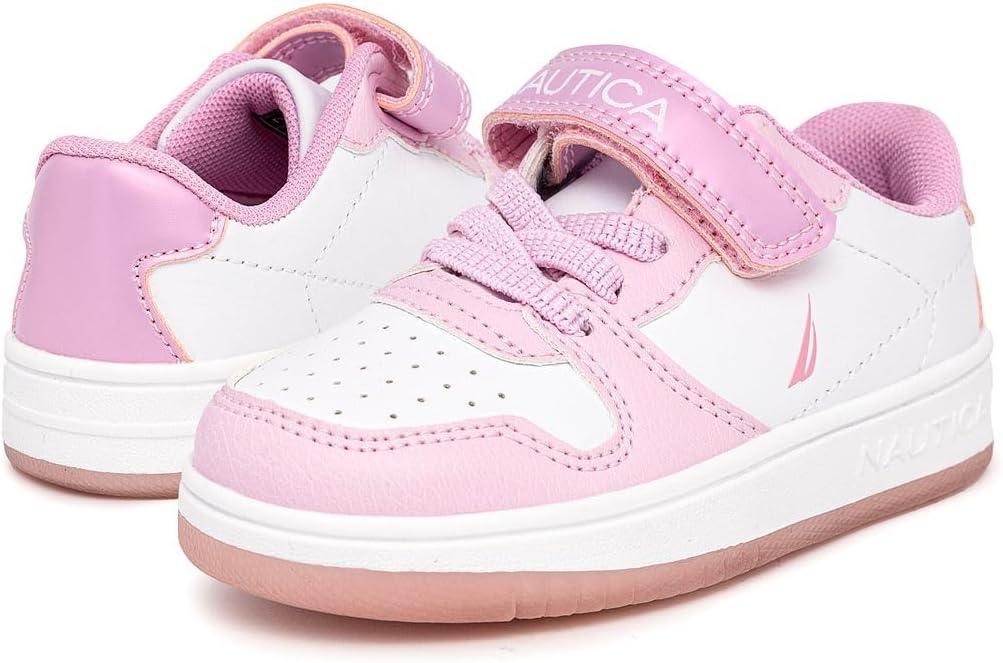 imageNautica Kids Girls Sneakers with Adjustable Strap and Bungee Straps Comfortable Casual Shoes ToddlerLittle KidPink