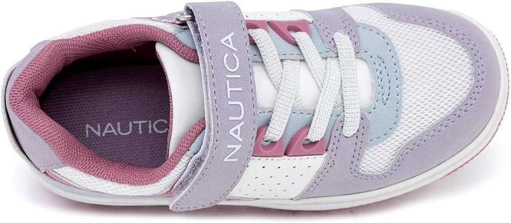 imageNautica Kids Girls Sneakers with Adjustable Strap and Bungee Straps Comfortable Casual Shoes ToddlerLittle KidPink Lilac Blue