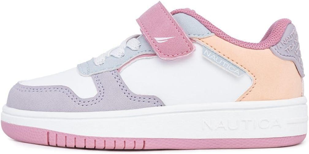 imageNautica Kids Girls Sneakers with Adjustable Strap and Bungee Straps Comfortable Casual Shoes ToddlerLittle KidPink Tealalmina