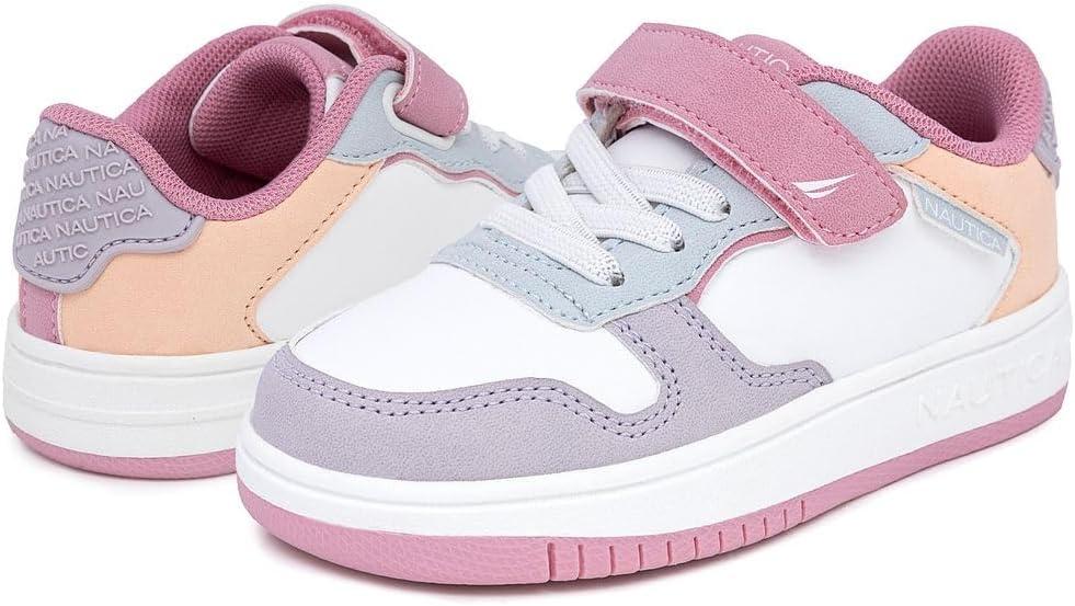 imageNautica Kids Girls Sneakers with Adjustable Strap and Bungee Straps Comfortable Casual Shoes ToddlerLittle KidPink Tealalmina