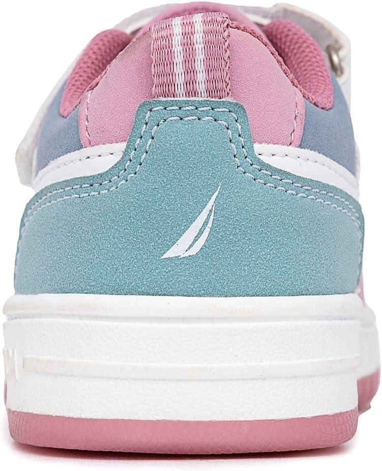 imageNautica Kids Girls Sneakers with Adjustable Strap and Bungee Straps Comfortable Casual Shoes ToddlerLittle KidPink White Teal