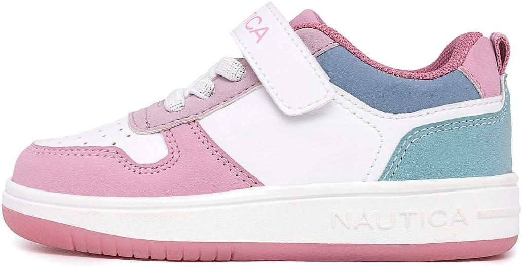 imageNautica Kids Girls Sneakers with Adjustable Strap and Bungee Straps Comfortable Casual Shoes ToddlerLittle KidPink White Teal