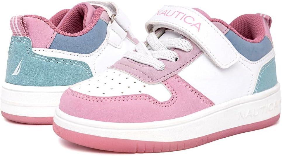imageNautica Kids Girls Sneakers with Adjustable Strap and Bungee Straps Comfortable Casual Shoes ToddlerLittle KidPink White Teal