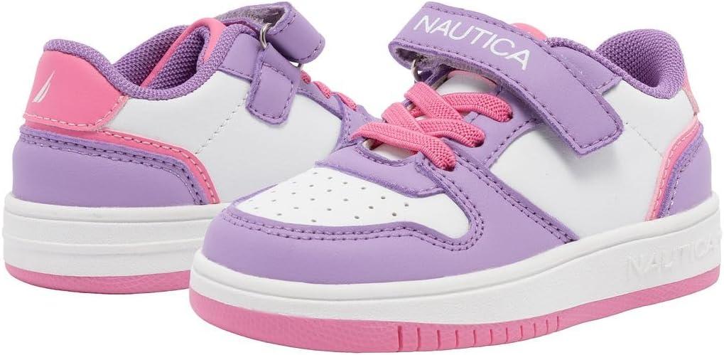 imageNautica Kids Girls Sneakers with Adjustable Strap and Bungee Straps Comfortable Casual Shoes ToddlerLittle KidPurple White Pinkseli