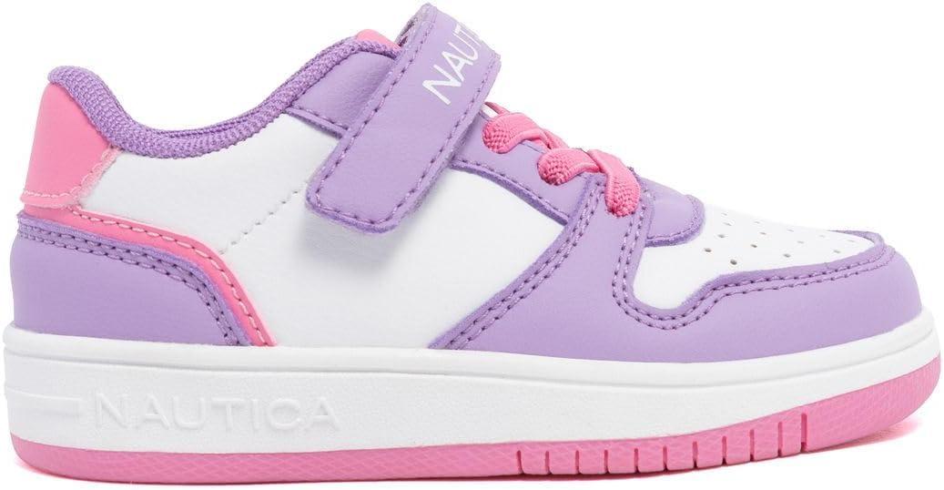 imageNautica Kids Girls Sneakers with Adjustable Strap and Bungee Straps Comfortable Casual Shoes ToddlerLittle KidPurple White Pinkseli