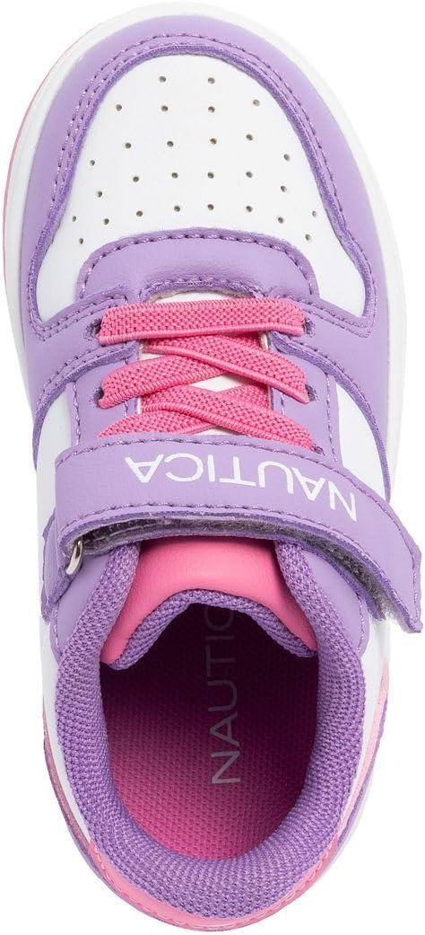 imageNautica Kids Girls Sneakers with Adjustable Strap and Bungee Straps Comfortable Casual Shoes ToddlerLittle KidPurple White Pinkseli
