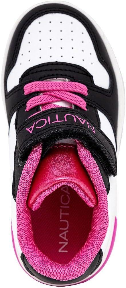imageNautica Kids Girls Sneakers with Adjustable Strap and Bungee Straps Comfortable Casual Shoes ToddlerLittle KidWhite Black Pink