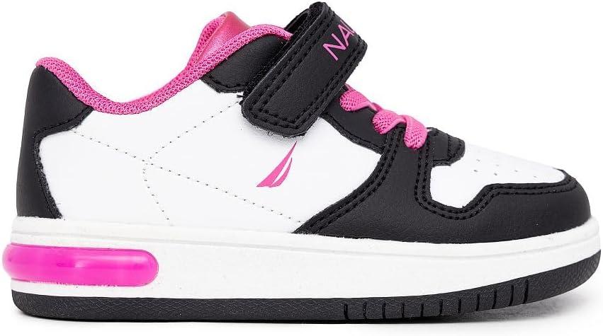 imageNautica Kids Girls Sneakers with Adjustable Strap and Bungee Straps Comfortable Casual Shoes ToddlerLittle KidWhite Black Pink