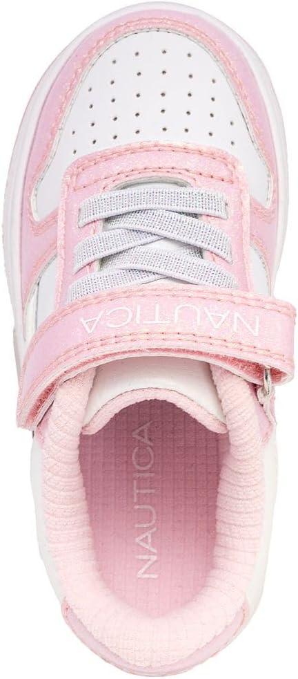 imageNautica Kids Girls Sneakers with Adjustable Strap and Bungee Straps Comfortable Casual Shoes ToddlerLittle KidWhite Glitter Pink