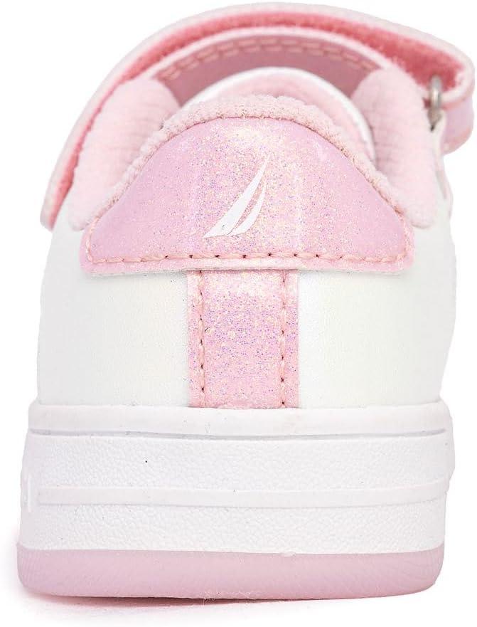 imageNautica Kids Girls Sneakers with Adjustable Strap and Bungee Straps Comfortable Casual Shoes ToddlerLittle KidWhite Glitter Pink