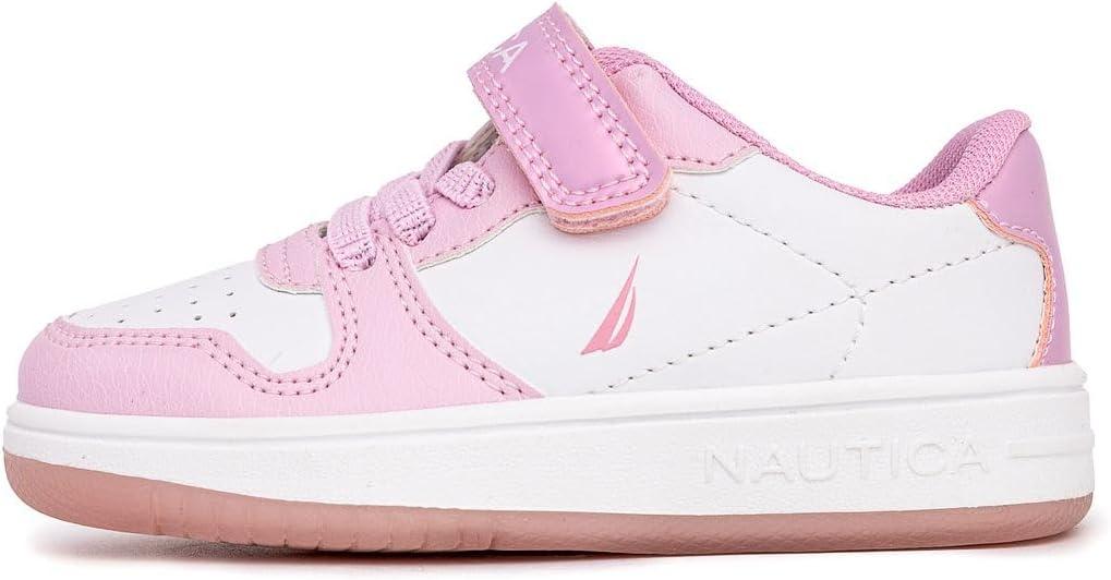 imageNautica Kids Girls Sneakers with Adjustable Strap and Bungee Straps Comfortable Casual Shoes ToddlerLittle KidWhite Light Pink Iridescent