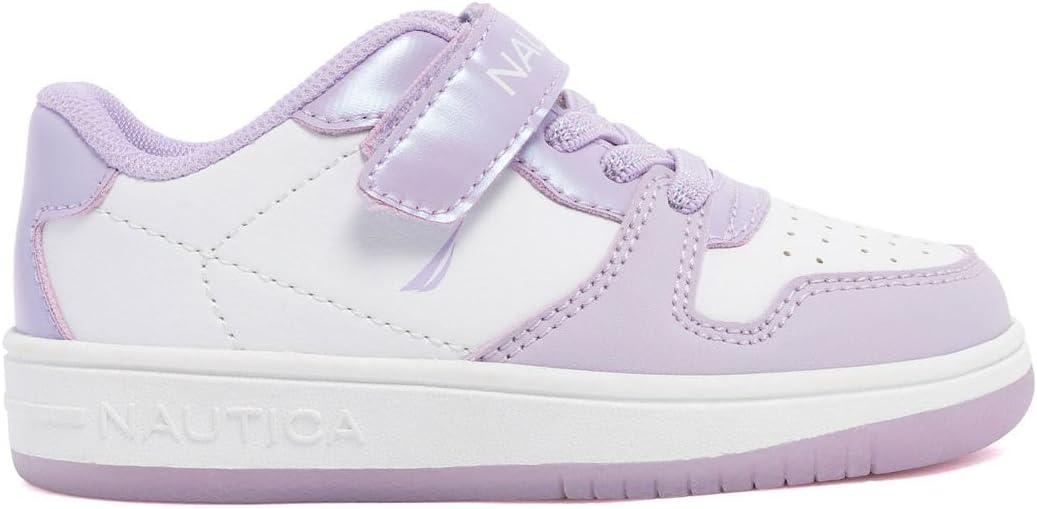 imageNautica Kids Girls Sneakers with Adjustable Strap and Bungee Straps Comfortable Casual Shoes ToddlerLittle KidWhite Lilac Pearl