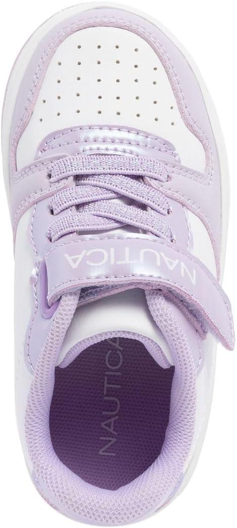 imageNautica Kids Girls Sneakers with Adjustable Strap and Bungee Straps Comfortable Casual Shoes ToddlerLittle KidWhite Lilac Pearl