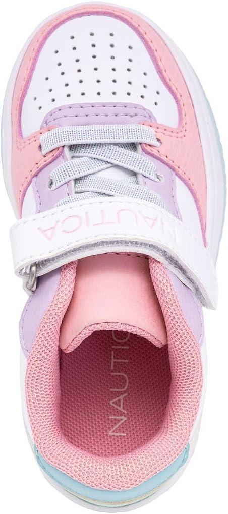 imageNautica Kids Girls Sneakers with Adjustable Strap and Bungee Straps Comfortable Casual Shoes ToddlerLittle KidWhite Pastel