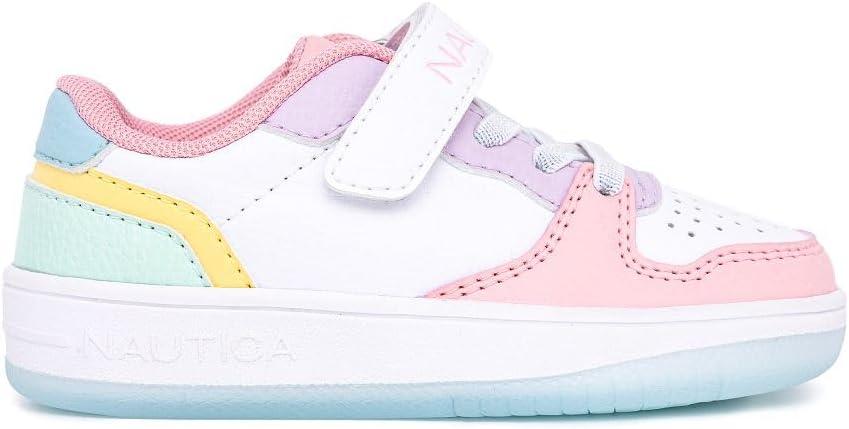imageNautica Kids Girls Sneakers with Adjustable Strap and Bungee Straps Comfortable Casual Shoes ToddlerLittle KidWhite Pastel