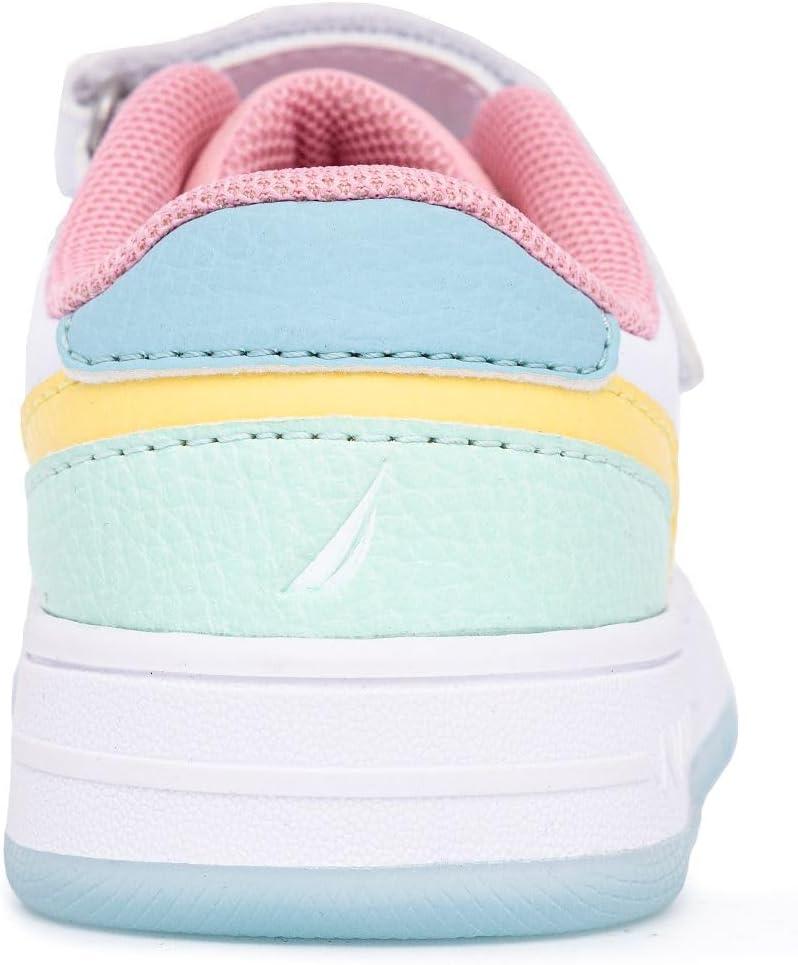 imageNautica Kids Girls Sneakers with Adjustable Strap and Bungee Straps Comfortable Casual Shoes ToddlerLittle KidWhite Pastel