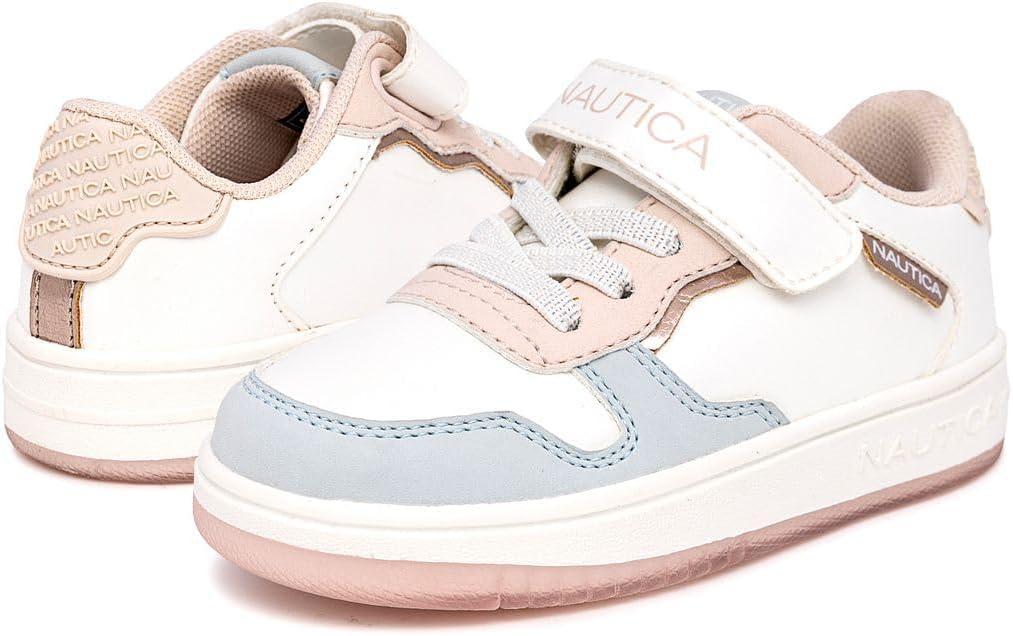 imageNautica Kids Girls Sneakers with Adjustable Strap and Bungee Straps Comfortable Casual Shoes ToddlerLittle KidWhite Pinkalmina