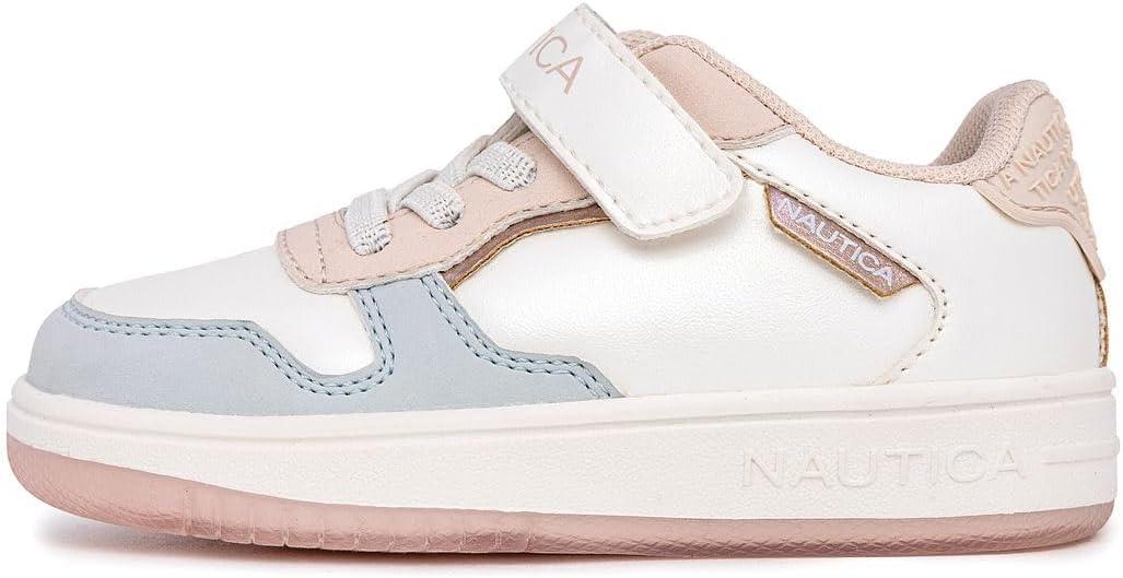 imageNautica Kids Girls Sneakers with Adjustable Strap and Bungee Straps Comfortable Casual Shoes ToddlerLittle KidWhite Pinkalmina