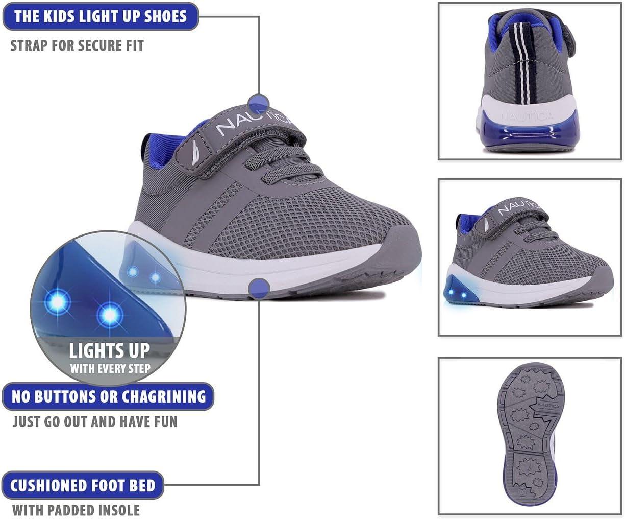 imageNautica Kids LightUp Flashing Sneaker Athletic Running Shoes with Strap Fashionable and Fun for Boys and Girls Available in Toddler and Little Kid SizesBuoy Lightsgrey Cobalt