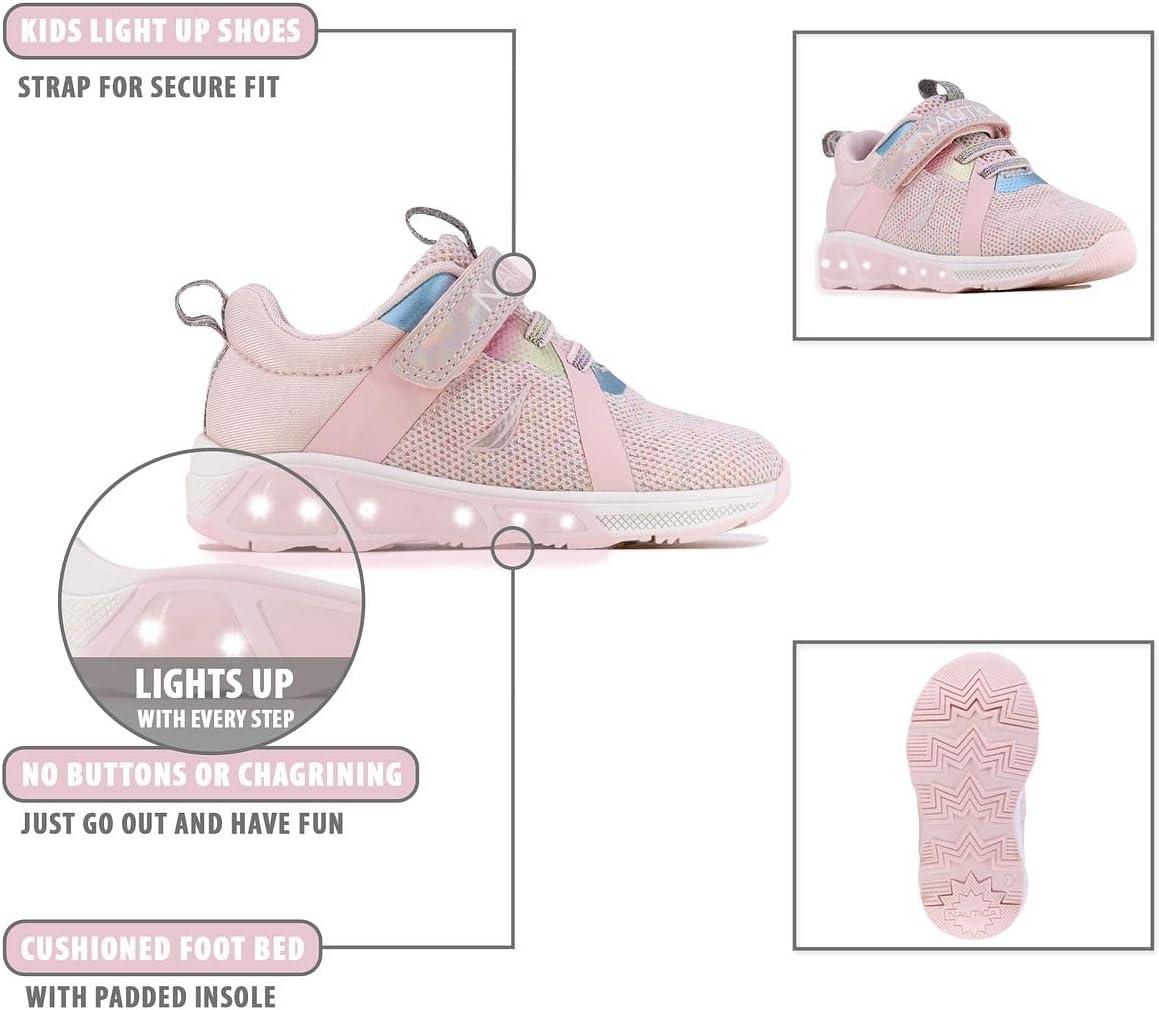imageNautica Kids LightUp Flashing Sneaker Athletic Running Shoes with Strap Fashionable and Fun for Boys and Girls Available in Toddler and Little Kid SizesJurnee Lightsblush Rainbow Metallic