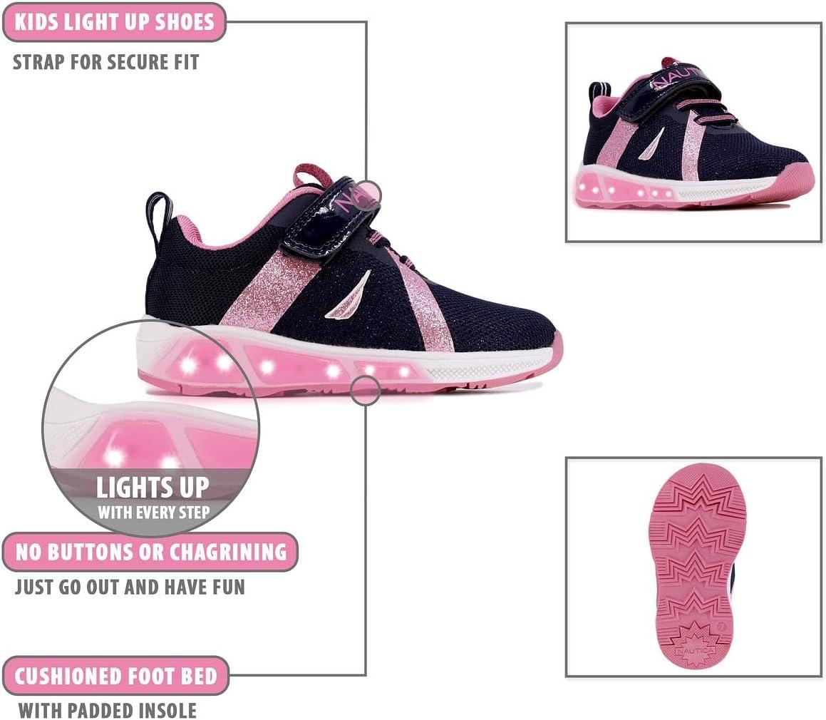 imageNautica Kids LightUp Flashing Sneaker Athletic Running Shoes with Strap Fashionable and Fun for Boys and Girls Available in Toddler and Little Kid SizesJurnee Lightsnavy Pink Sparkle