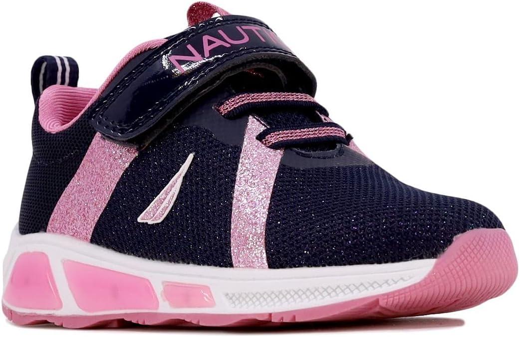 imageNautica Kids LightUp Flashing Sneaker Athletic Running Shoes with Strap Fashionable and Fun for Boys and Girls Available in Toddler and Little Kid SizesJurnee Lightsnavy Pink Sparkle