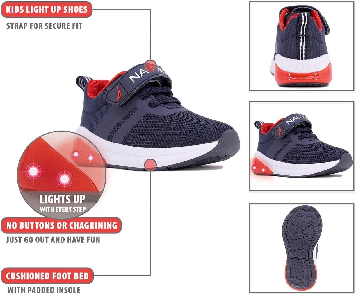 imageNautica Kids LightUp Flashing Sneaker Athletic Running Shoes with Strap Fashionable and Fun for Boys and Girls Available in Toddler and Little Kid SizesBuoy Lightsnavy Red