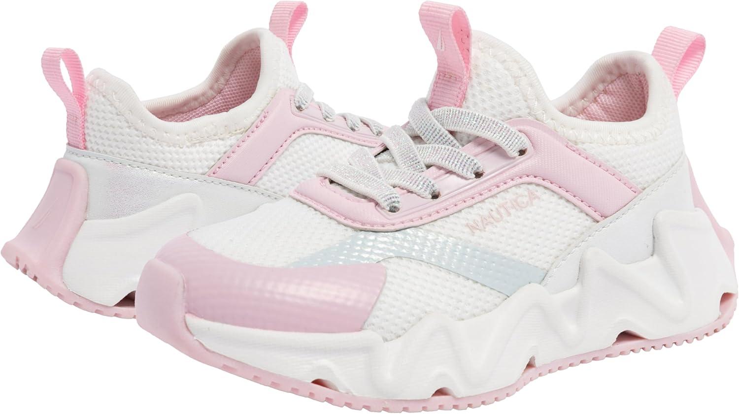 imageNautica Kids Running Sneakers Comfortable Shoes for Boys and Girls Sizes for Big amp Little Kids LaceUpBungee ManalapinWhite Pink Iridescentmaybella